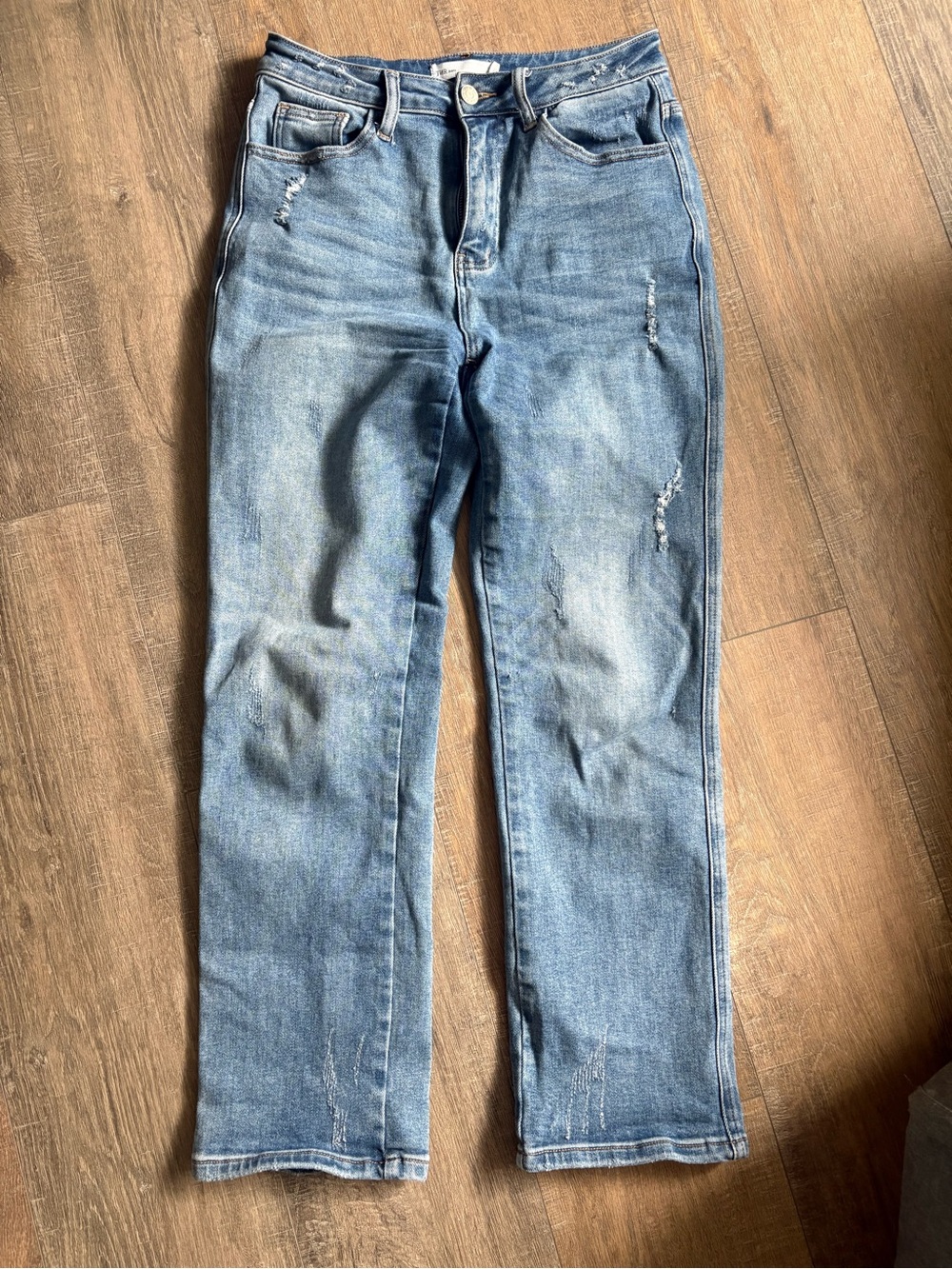 Women's Straight Leg Distressed Blue Jeans